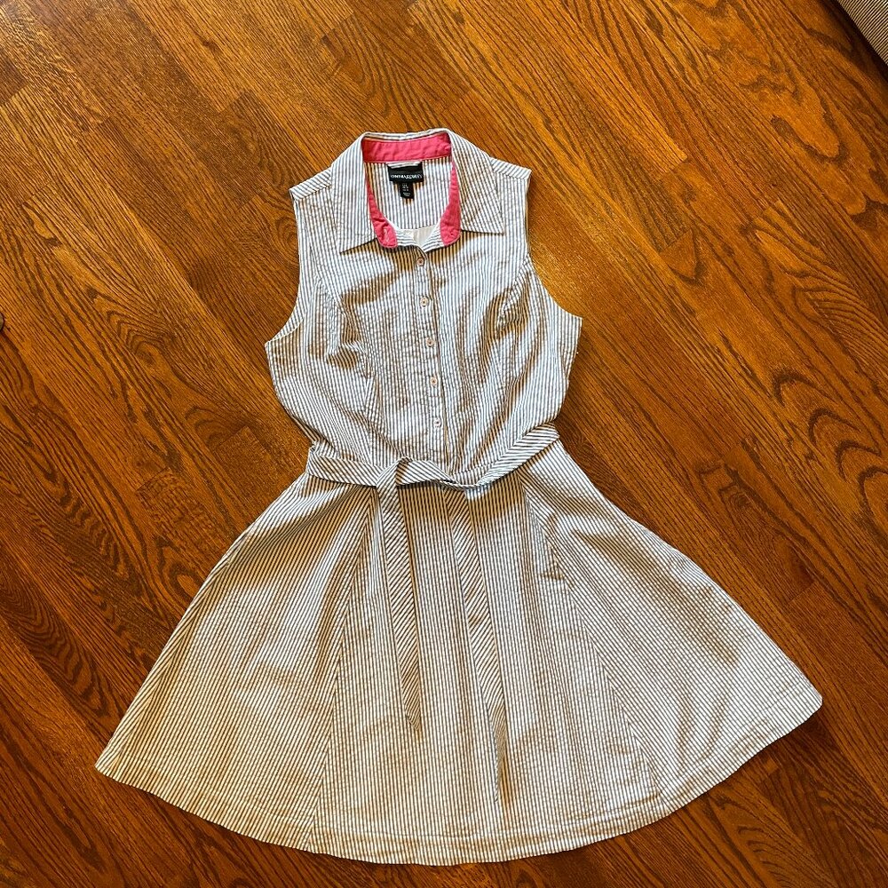 Cynthia Rowley Blue Gray/White Striped Seersucker Dress - Size 6